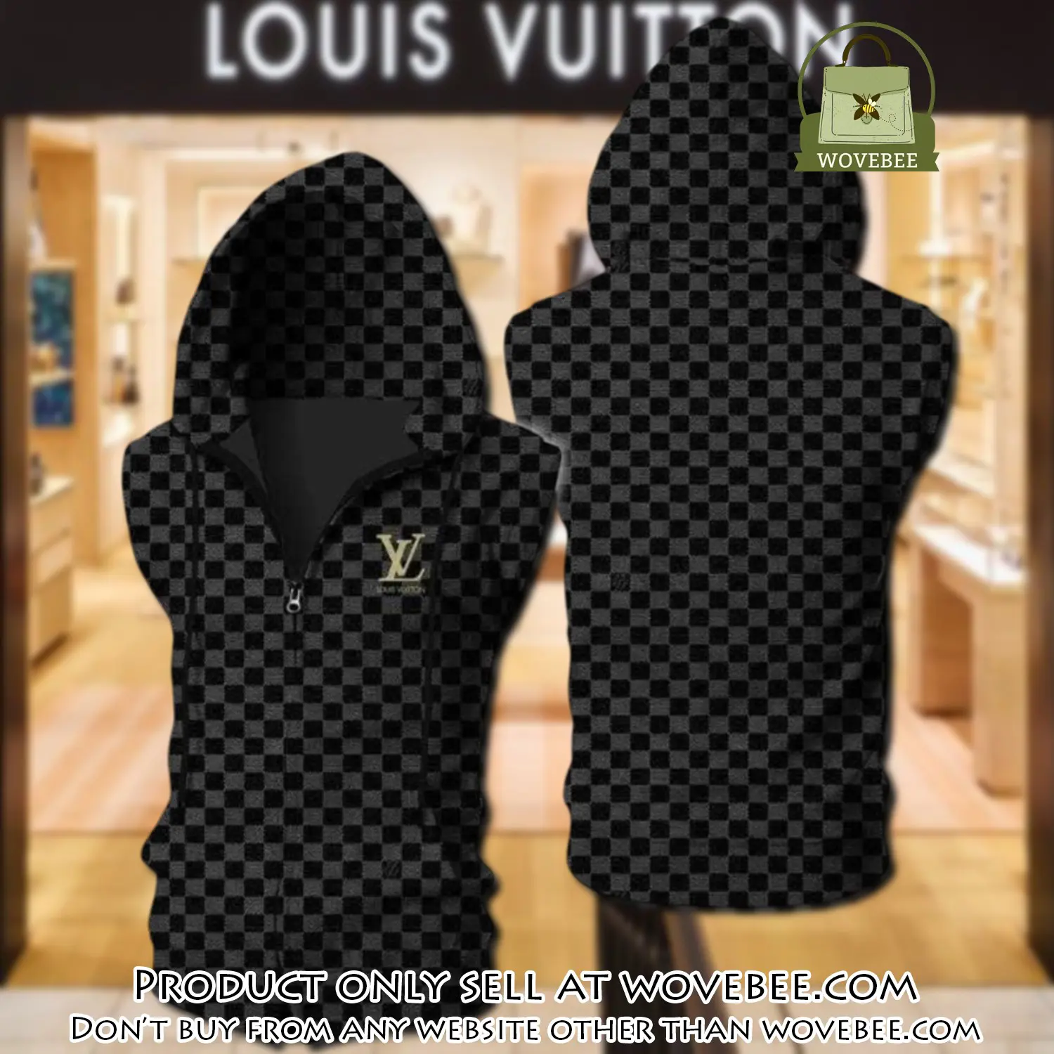 Louis vuitton black unisex sleeveless zip up hoodie luxury for men women szh009 wvb0524062